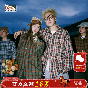衬衣外套 男春秋潮牌寸衣宽松情侣款 lemanism日系复古长袖 格子衬衫