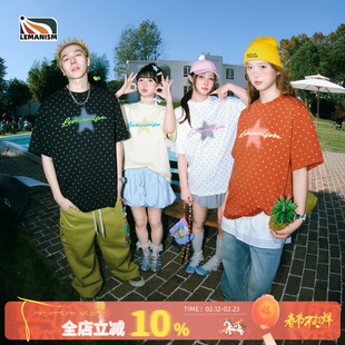 lemanism美式潮流波点印花T恤男款2026新款情侣款宽松字母短袖女