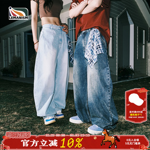 2025春秋情侣宽松休闲裤 直筒裤 女 男款 lemanism水洗cleanfit牛仔裤