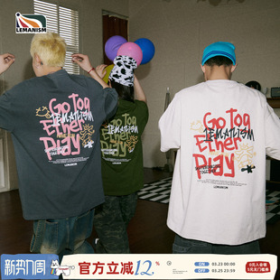 潮牌260g重磅情侣体恤衫 明星同款 男夏季 发泡T恤短袖 lemanism美式