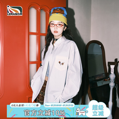 潮牌纯棉腊肠狗衬衫男长袖2025春