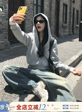 纯色开衫连帽卫衣女款情侣外套男