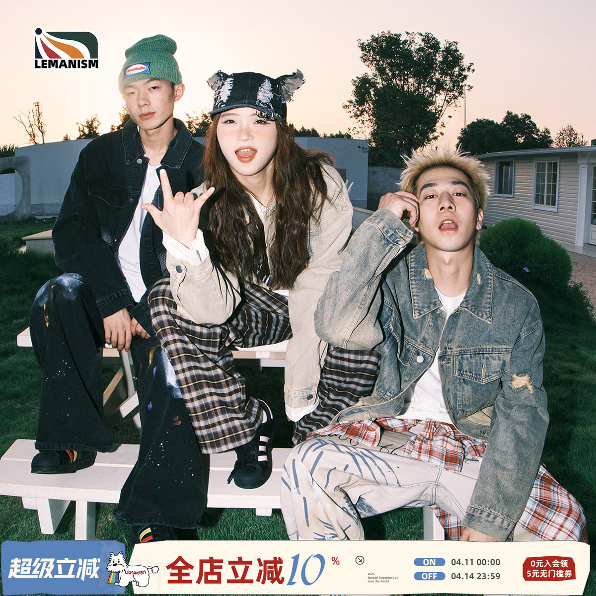 lemanism美式复古牛仔外套男2024秋季翻领夹克情侣款潮牌牛仔衣女