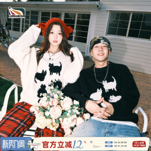 lemanism卡通猫咪马海毛毛衣男女潮牌宽松慵懒针织衫 秋冬潮牌线衫