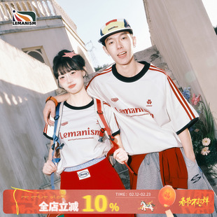lemanism潮牌美式撞色条纹短袖T恤男款2026春季新款情侣款体恤女