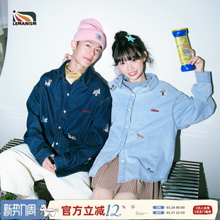 潮牌满绣卡通小狗长袖 情侣款 衬衫 新款 衬衣 男2026春季 lemanism美式
