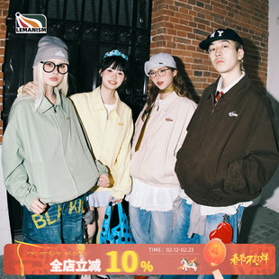 lemanism美式潮牌字母翻领巴恩风夹克男2026春季新款情侣款外套女