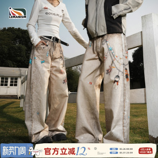 2026春季 男款 新款 情侣款 女 lemanism美式 直筒裤 潮牌卡通满印休闲裤