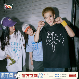 嘻哈情侣体恤衫 潮牌280g重磅半袖 T恤男夏季 lemanism卡通动物短袖