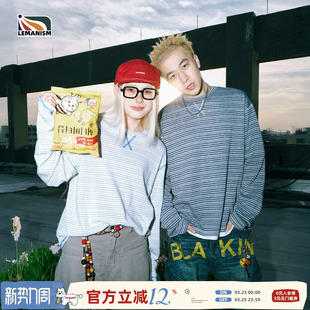 潮流条纹长袖 打底衫 T恤男2025秋季 情侣款 上衣女 新款 lemanism美式