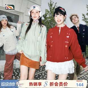 lemanism美式潮牌星星小羊开衫毛衣男2026情侣款秋冬季新款针织衫