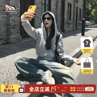 lemanism美式潮流纯色开衫连帽卫衣女款2026秋季新款情侣款外套男