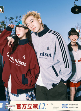 lemanism棒球服红色外套男款立领春季情侣美式运动夹克上衣卫衣女