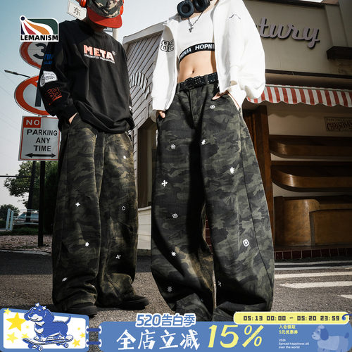 lemanism美式潮流复古迷彩宽松休闲裤男2025新款工装裤情侣款长裤