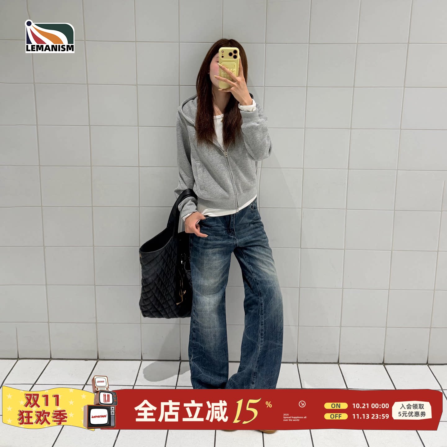 lemanism美式潮流复古宽松弯刀水洗牛仔裤男2026新款情侣款裤子女