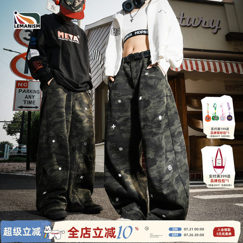 lemanism美式潮流复古迷彩宽松休闲裤男2025新款工装裤情侣款长裤