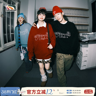 lemanism美式潮流钉珠马海毛毛衣针织衫男2025冬季情侣款新款上衣