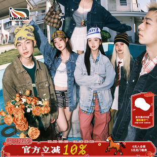 lemanism复古水洗牛仔外套男春秋情侣款 做旧牛仔衣cleanfit夹克女