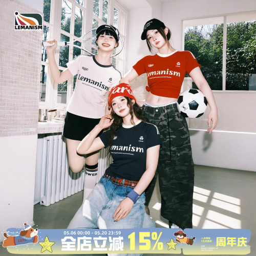三条杠字母短款短袖T恤女2025