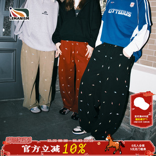 休闲长裤 lemanism美式 情侣款 男2025秋冬季 潮流闪电刺绣加绒卫裤