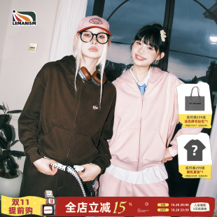 lemanism美式潮流纯色开衫连帽卫衣裤子套装女生2026秋季新款外套