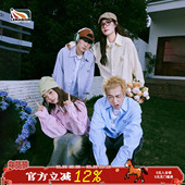 lemanism潮牌条纹衬衫 男笑脸刺绣外套长袖 防晒宽松寸衣情侣衬衣女