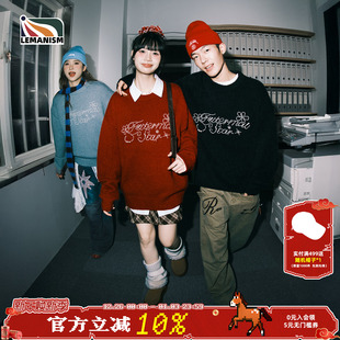 新款 lemanism美式 情侣款 男2025冬季 上衣 潮流钉珠马海毛毛衣针织衫