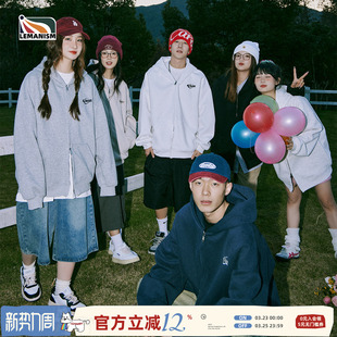 潮牌女 外套上衣情侣春秋季 lemanism重磅灰色拉链开衫 连帽卫衣男款