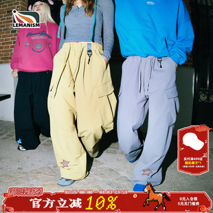 情侣休闲裤 lemanism美式 子男2025秋冬新款 裤 潮流星星刺绣纯色工装