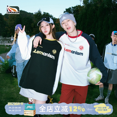 lemanism美式潮流撞色字母印花插肩袖长袖T恤男2026新款打底衫女