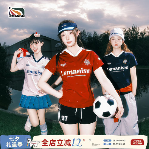 lemanism美式潮流满印星星短袖T恤男款2026夏季新款V领球衣球服女