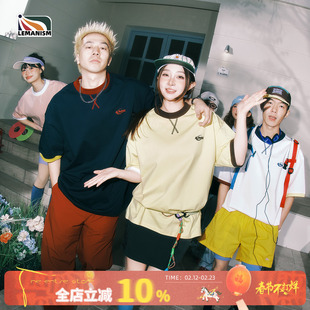 lemanism美式潮牌袖口撞色短袖T恤男款2026夏季新款情侣款体恤女
