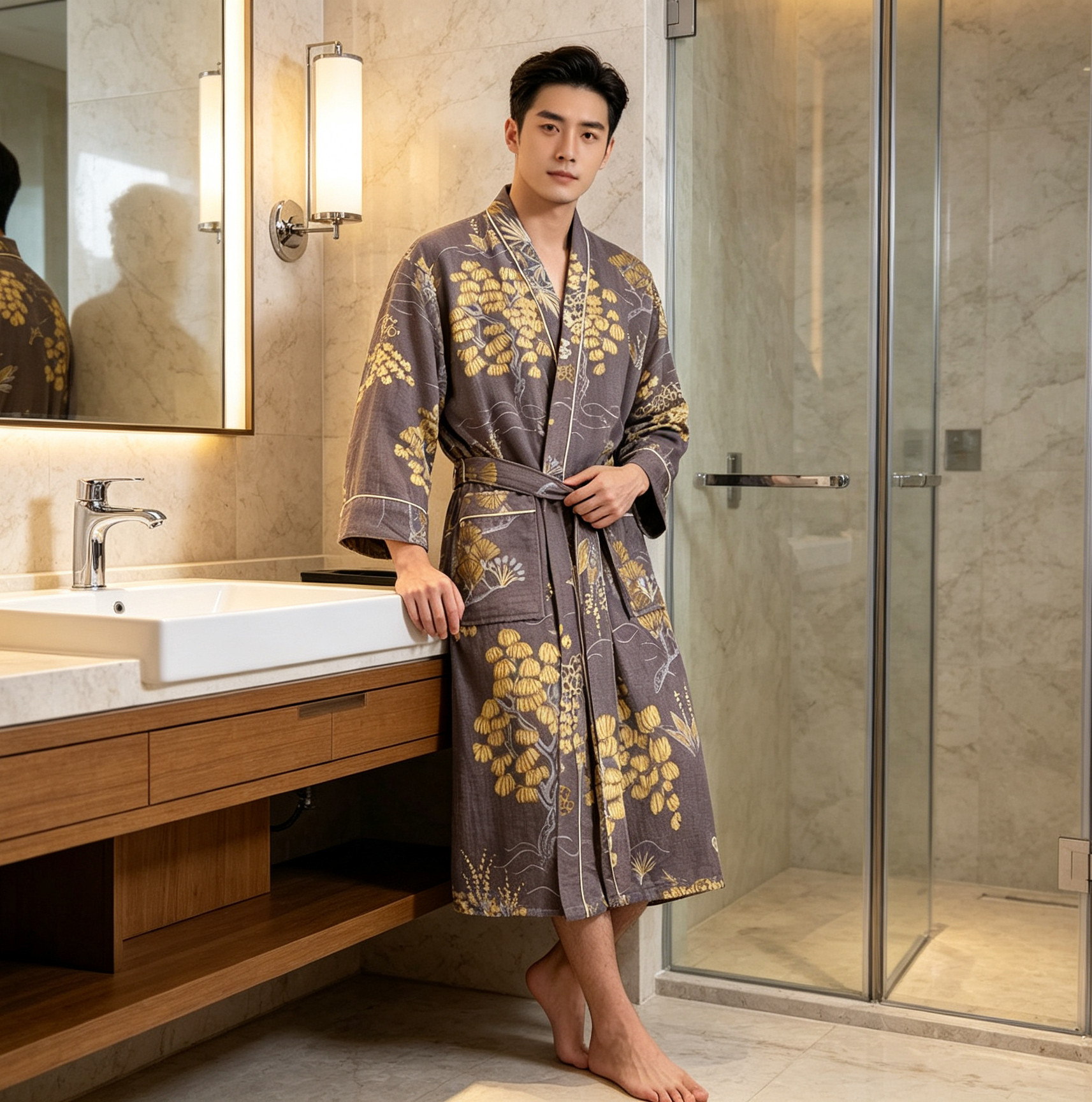 浴袍纯棉双层纱男女居家服吸水