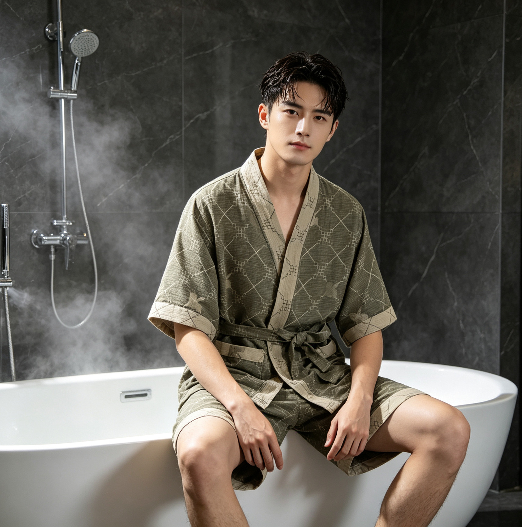纯棉纱布大码汗蒸服睡衣女男情侣图片