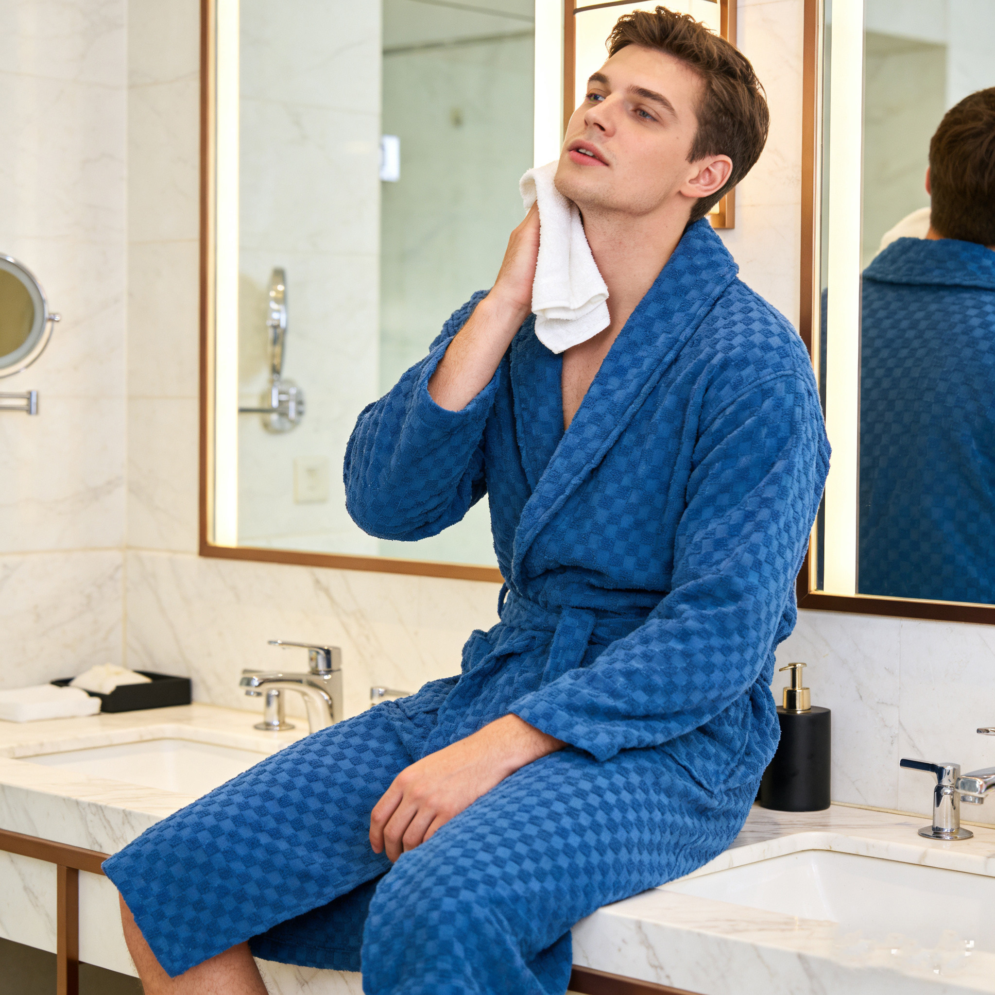 【100棉】纯棉毛巾料浴袍女吸水速干睡袍男全棉加厚秋冬成人浴衣