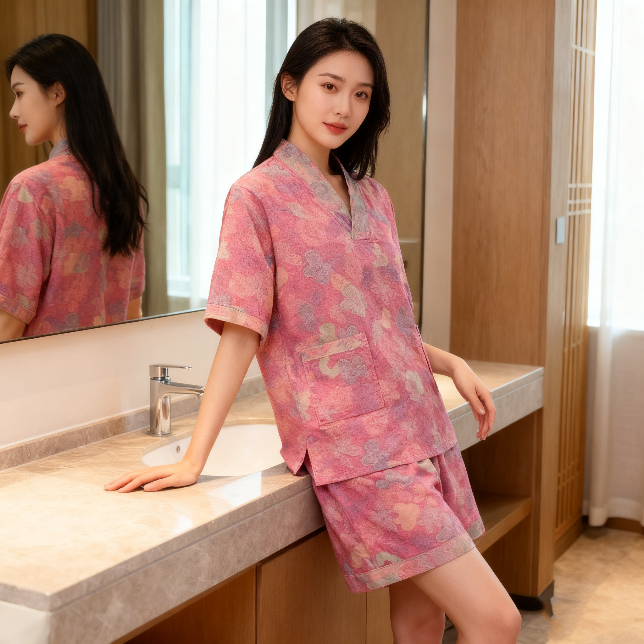 纯棉双层纱汗蒸服全棉按摩桑拿服情侣浴服酒店浴衣理疗服养生衣服