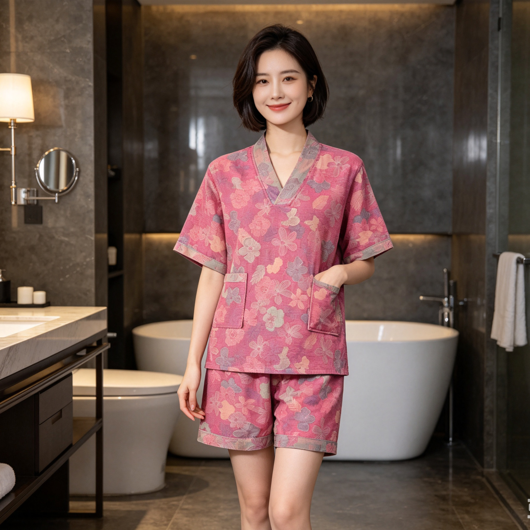 纯棉新中式V领分体睡衣套装女