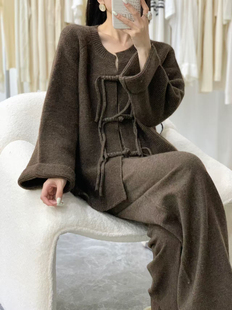 2024秋冬新款 外套 气质盘扣时尚 慵懒外套女针织开衫