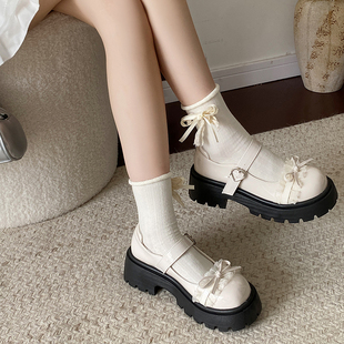 白色蝴蝶结厚底小皮鞋女2026夏季新款复古英伦风配裙子玛丽珍单鞋