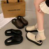 一脚蹬懒人鞋 黑色包头半拖鞋 皮面防水勃肯凉鞋 春季 女外穿2026新款