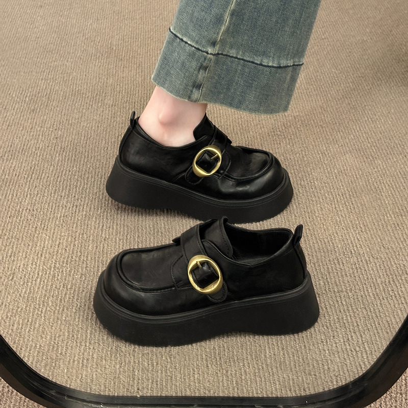 厚底小皮鞋女黑色jk一脚蹬乐福鞋