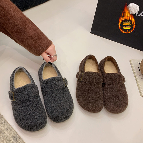 厚底增高灰色加绒勃肯鞋女棉鞋