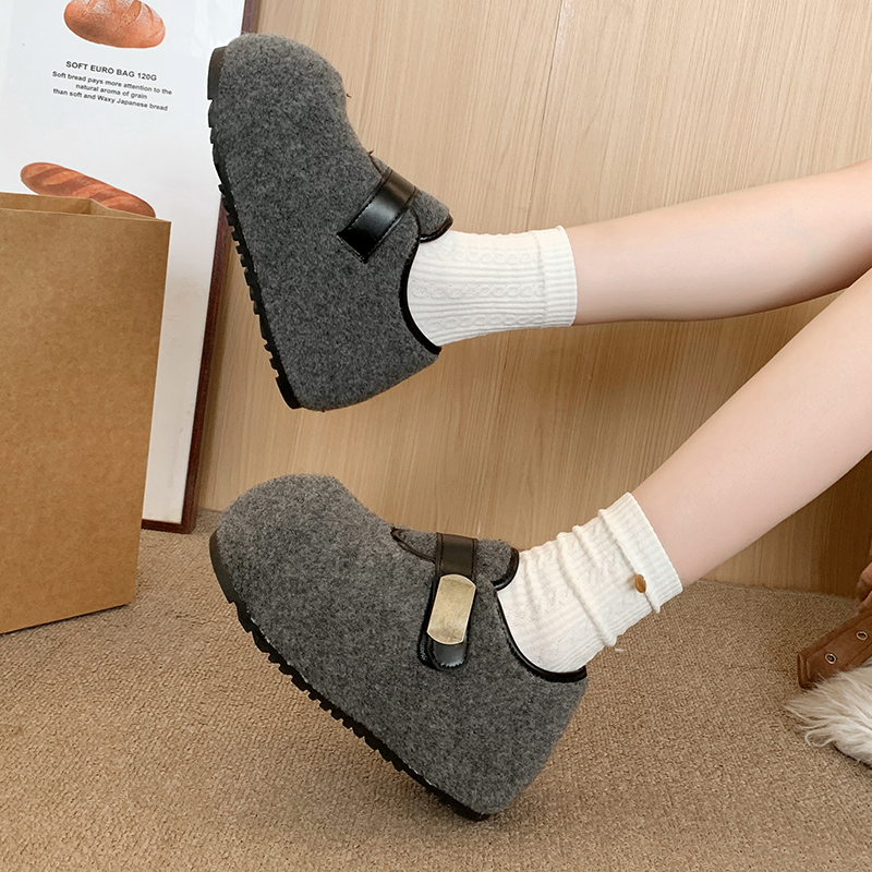 内增高5cm毛呢勃肯鞋女冬季加绒