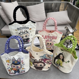 新款 帆布包拉布布手提小包ins可爱卡通水桶包遛弯包饭盒包帆布袋