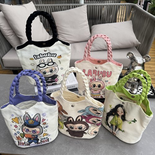 新款帆布包拉布布手提小包ins可爱卡通水桶包遛弯包饭盒包帆布袋