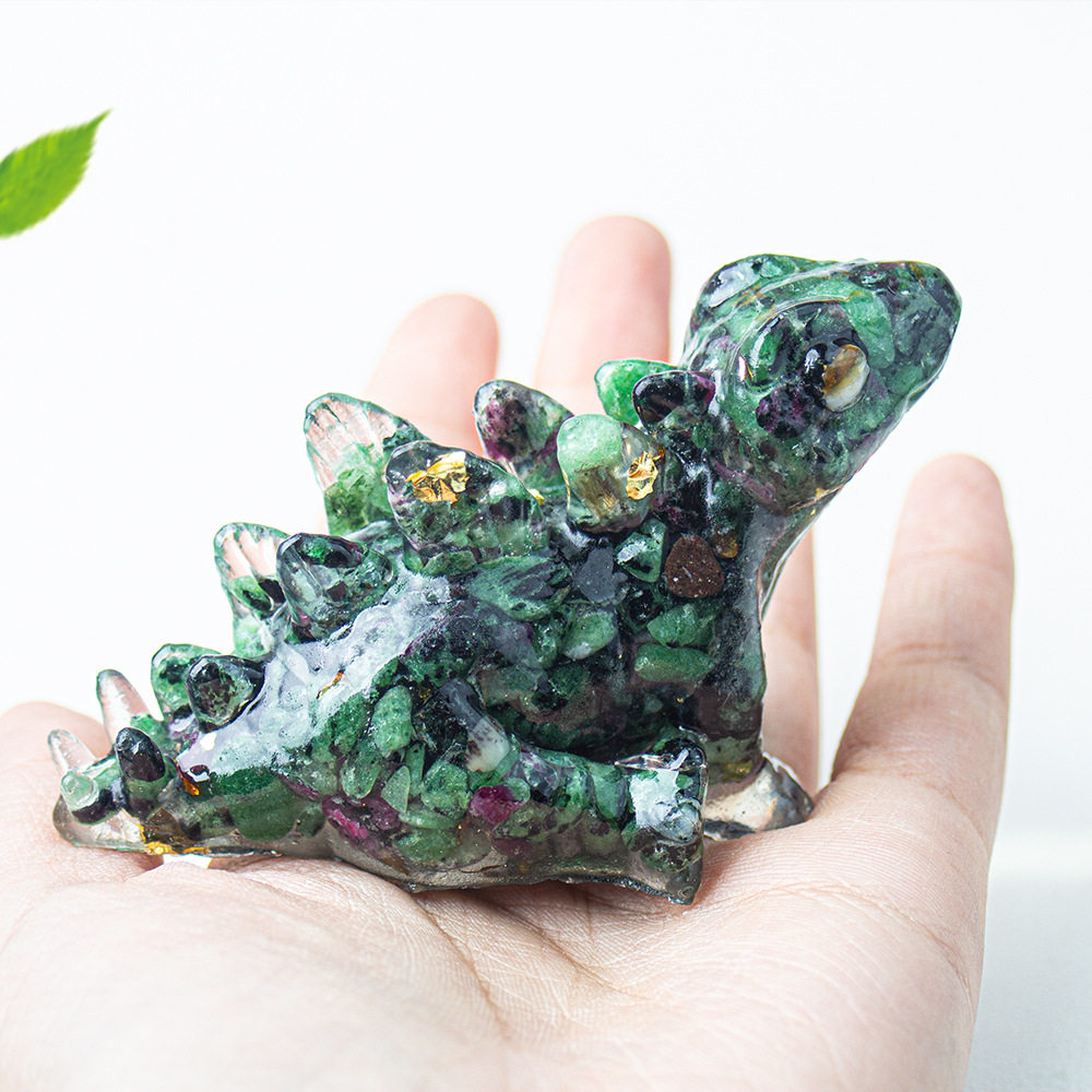 天然水晶碎石滴胶树脂可爱恐龙摆件剑齿龙家居装饰办公桌面摆件