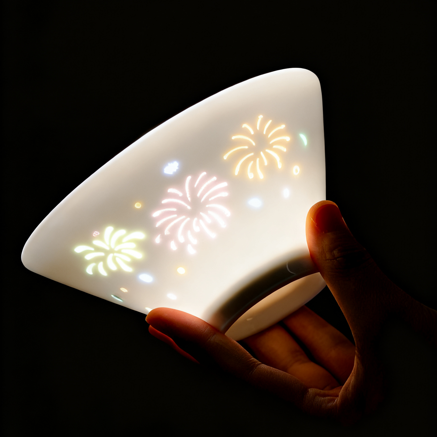 景德镇七彩玲珑瓷彩色烟花碗