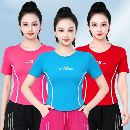 夏季广场舞短袖修身显瘦上衣女