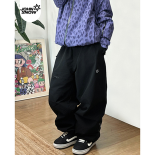 John 女款 男双板黑色防风防寒防水宽松女士滑雪压胶裤 snow滑雪裤