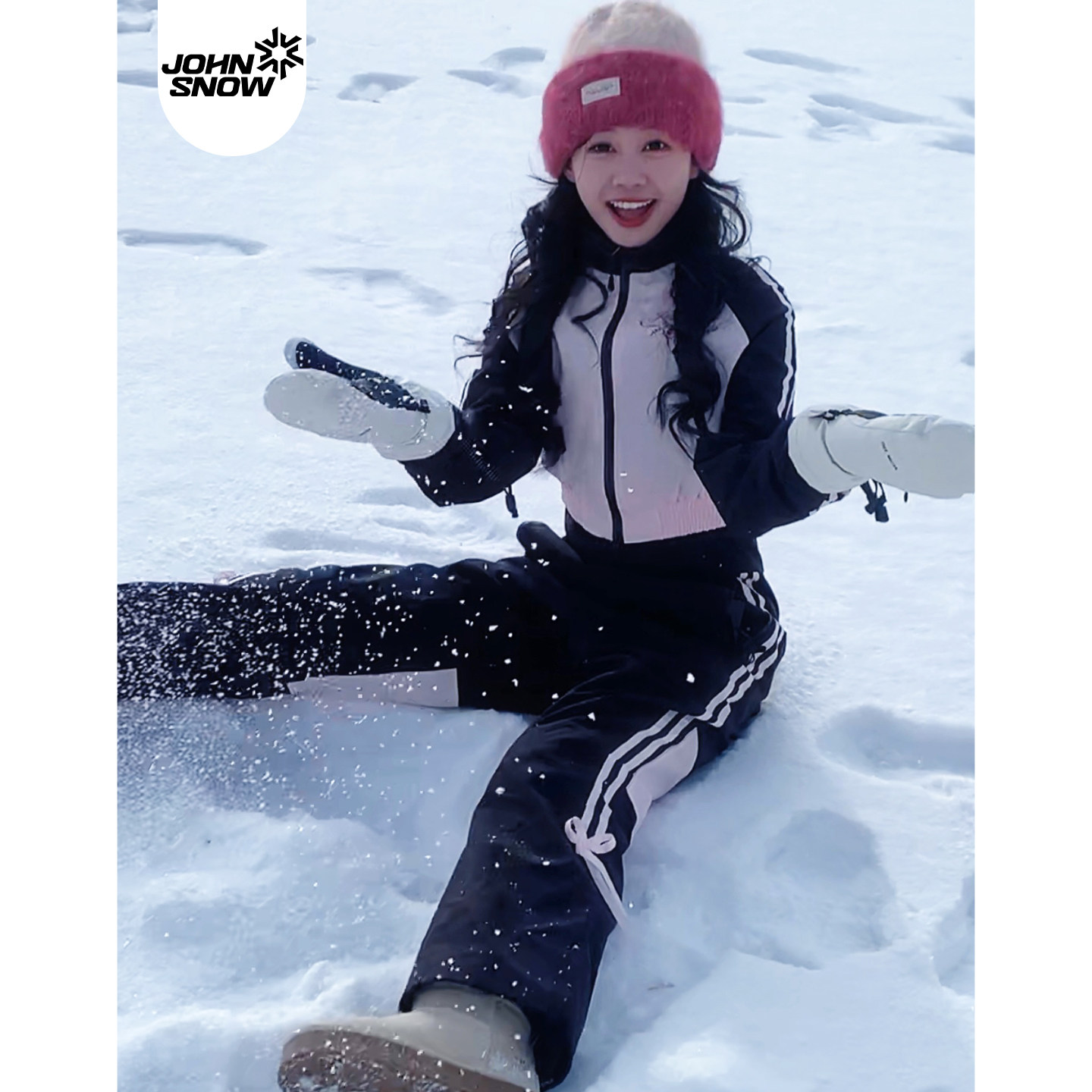 John snow滑雪服套装女款拼色背带裤显腿长单板防水防风专业雪裤